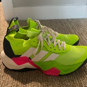 Adidas Bright Green Sneakers with Pink Highlights